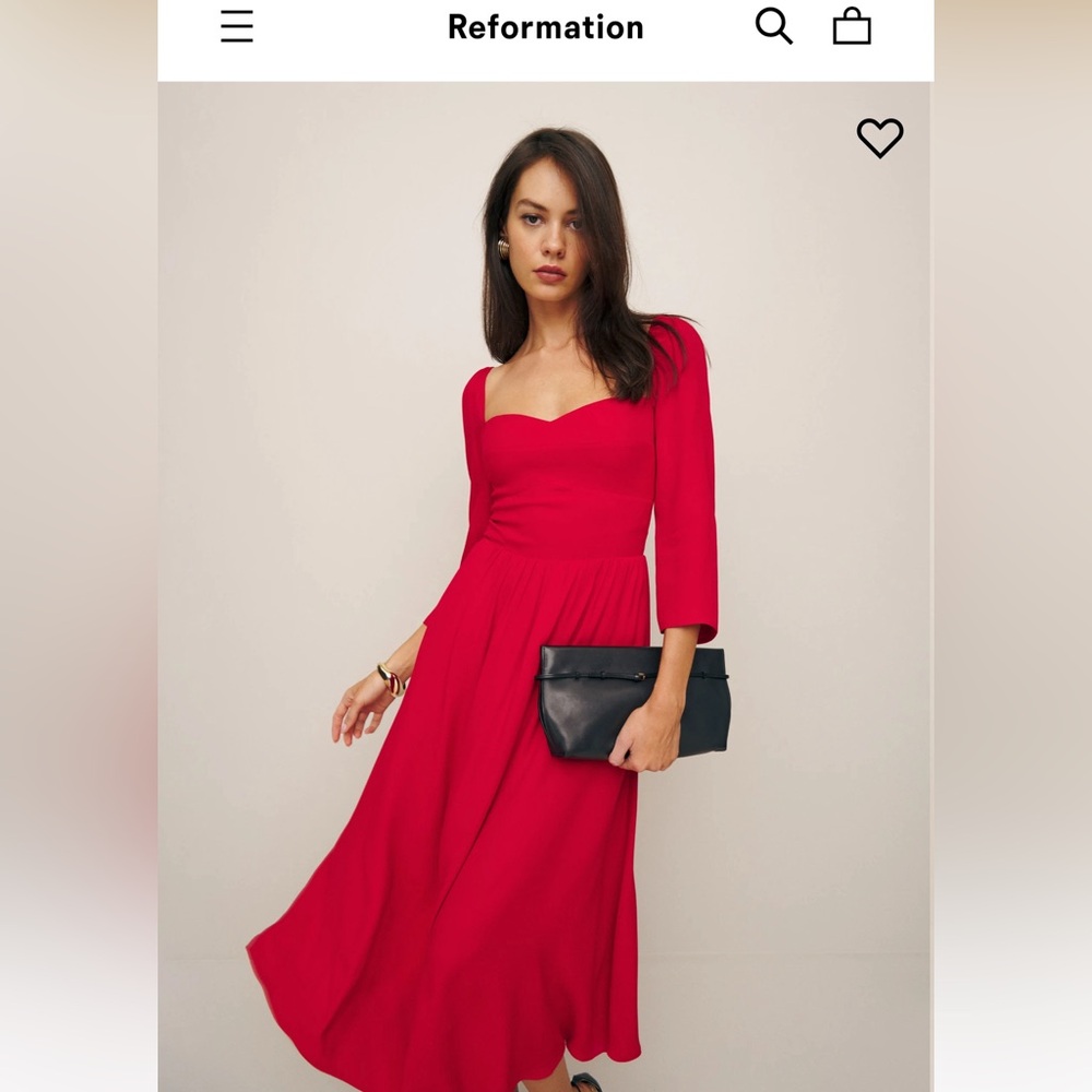NEW Reformation Inori Midi Dress Sz 12 Cherry Red